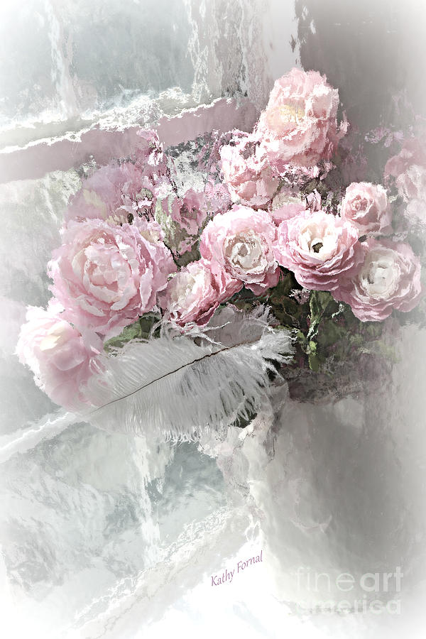 Paris Pink Impressionistic French Roses and Ranunculus - Shabby Chic Romantic Pink Flowers Mixed Media by Kathy Fornal