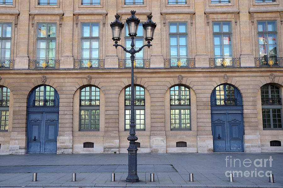 Paris Place Vendome Street Architecture Blue Doors and Street Lamps  Photograph by Kathy Fornal