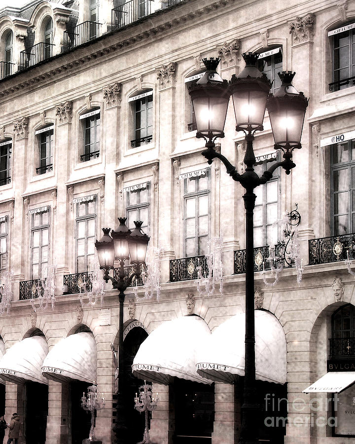 Paris Place Vendome Street Lamps Architecture Hotel Chaumet and Paris Street Lights Lanterns Photograph by Kathy Fornal
