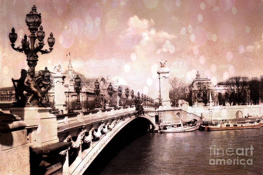 Paris Landmarks Photograph - Paris Pont Alexandre III Bridge Over The Seine - Paris Romantic Bridge Sculptures and Ornate Lamps  by Kathy Fornal