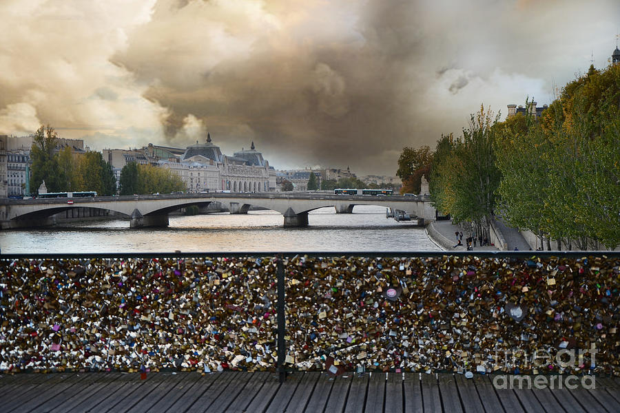 Paris Photograph - Paris Pont des Art Bridge Locks of Love Bridge - Romantic Locks Of Love Bridge View  by Kathy Fornal