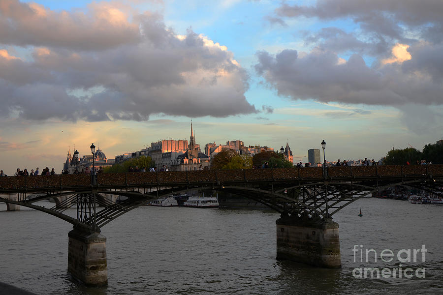 Paris Pont des Art Bridge - Seine River Romantic Bridge - Love Locks  Photograph by Kathy Fornal