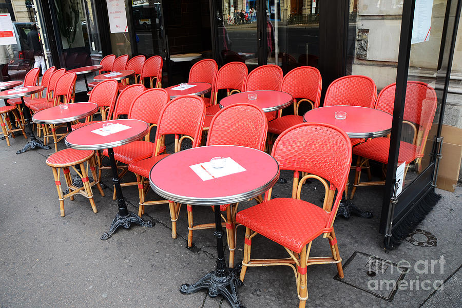 Paris Red Cafe Chairs - Paris Chaise Rouges Sidewalk Cafe -  Paris Cafe Red Chairs Red Tables Photograph by Kathy Fornal
