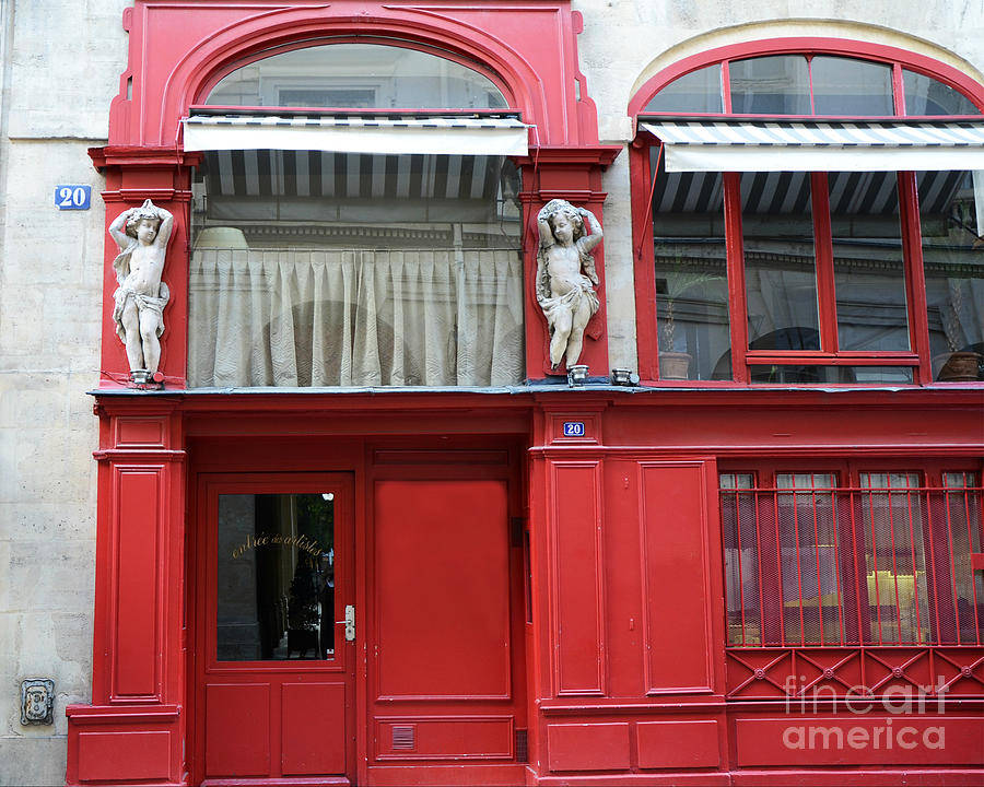 Paris Red Door Photography - Paris Red Cafe - Red and White Architecture Art Nouveau Art Deco  Photograph by Kathy Fornal