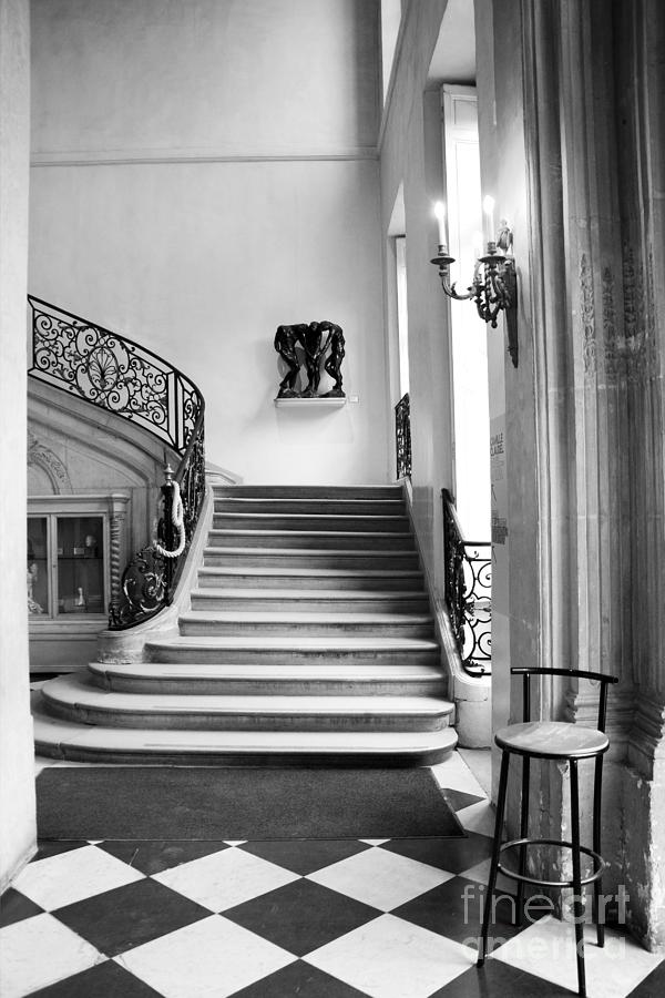 Paris Photograph - Paris Rodin Museum Black and White Fine Art Architecture - Rodin Museum Entry Staircase by Kathy Fornal