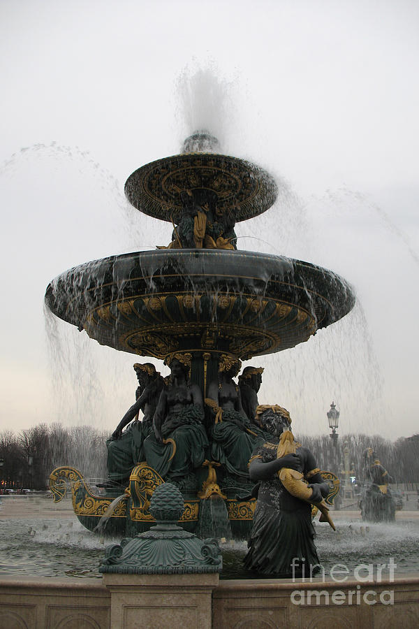 Place De La Concorde Photograph - Paris Romantic Sculpture Fountain - Place de la Concorde Fountain Square by Kathy Fornal