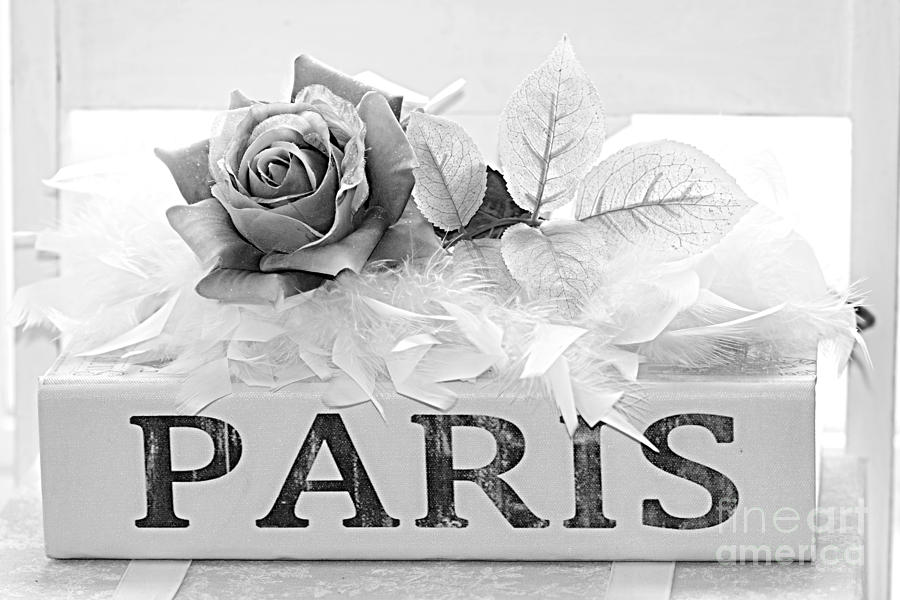 Paris Roses Book Black White Photography  - Paris Black White Roses Books Art Deco Prints  Photograph by Kathy Fornal