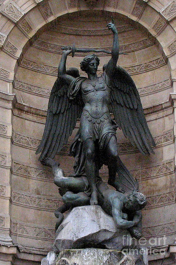 Paris - Saint Michael Archangel Statue Monument - Saint Michael Slaying The Devil Photograph by Kathy Fornal