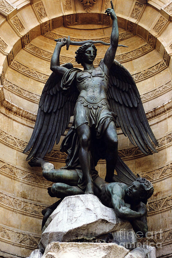 Paris Photograph - Paris Saint Michael Archangel Statue Monument - St. Michael Fountain Square by Kathy Fornal