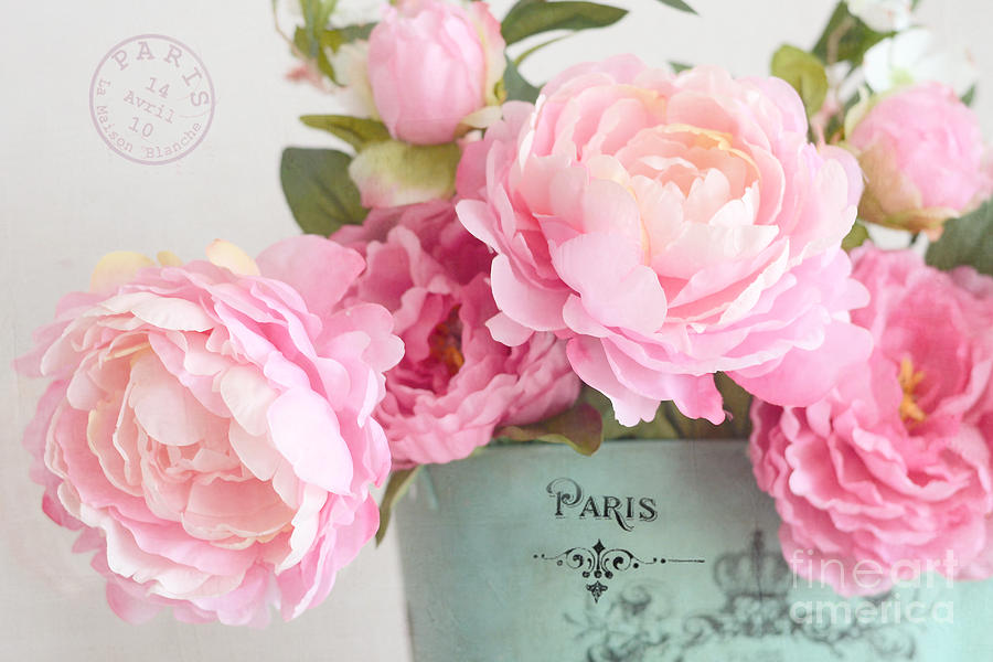 Paris Photograph - Paris Peonies Shabby Chic Dreamy Pink Peonies Romantic Cottage Chic Paris Peonies Floral Art by Kathy Fornal
