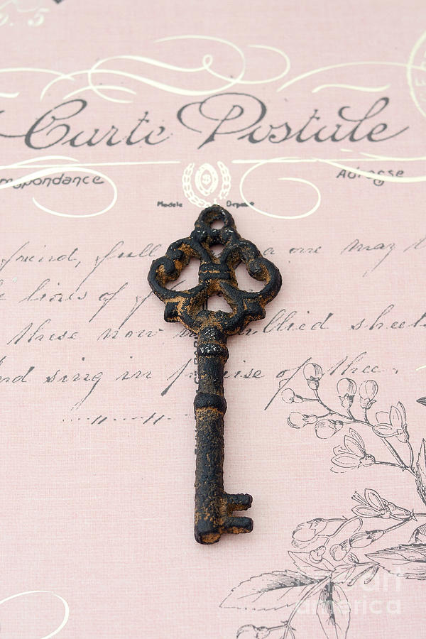 Paris Shabby Chic French Key Art - Vintage Paris French Key Print Photograph by Kathy Fornal