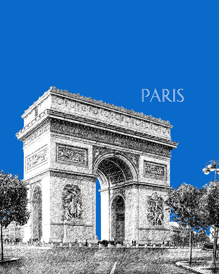 Paris Skyline Arc de Triomphe - Blue Digital Art by DB Artist