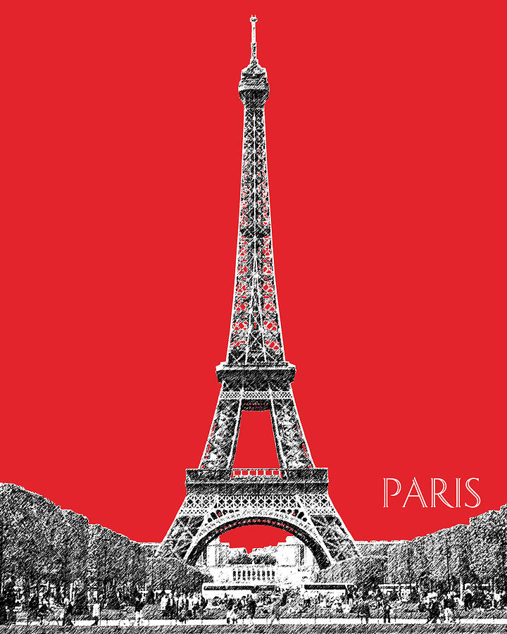Architecture Digital Art - Paris Skyline Eiffel Tower - Red by DB Artist