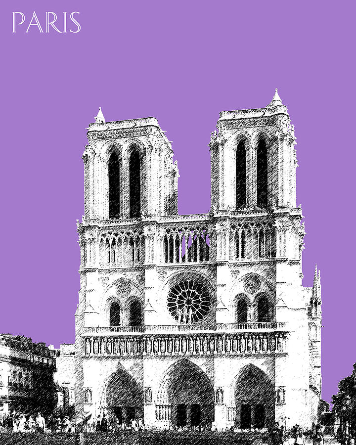 Paris Skyline Notre Dame Cathedral - Violet Digital Art by DB Artist