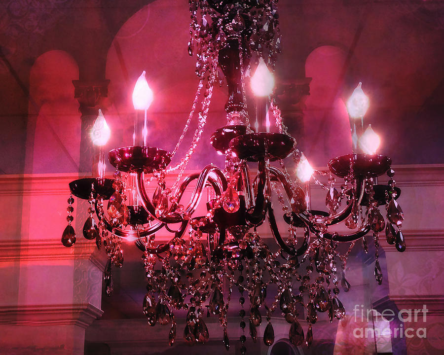 Paris Sparkling Crystal Chandelier - Chandelier Art Deco Pink Red Lavender Art Deco Photograph by Kathy Fornal