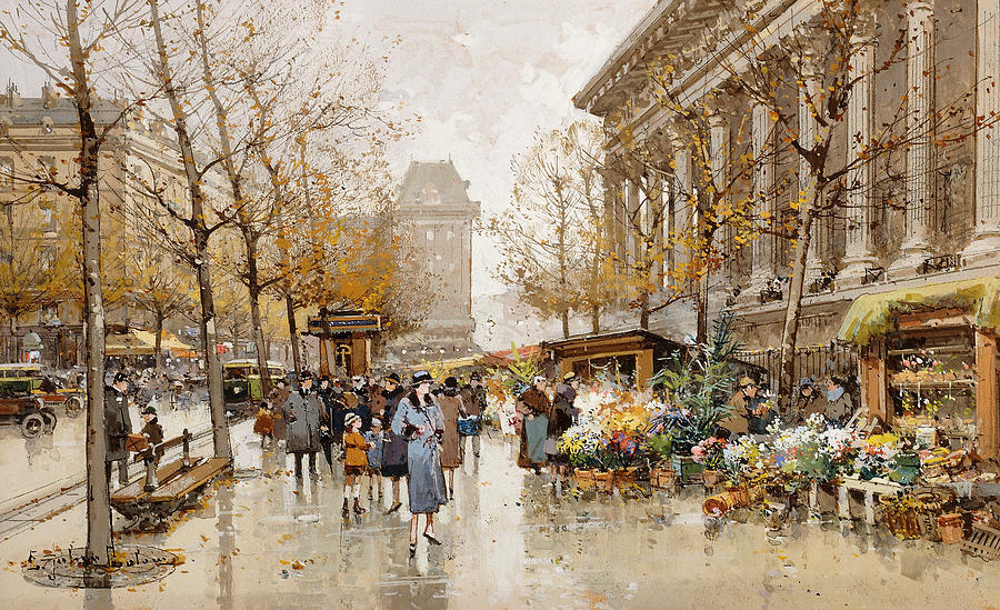 Paris Street in Autumn Painting by Eugene Galien-Laloue
