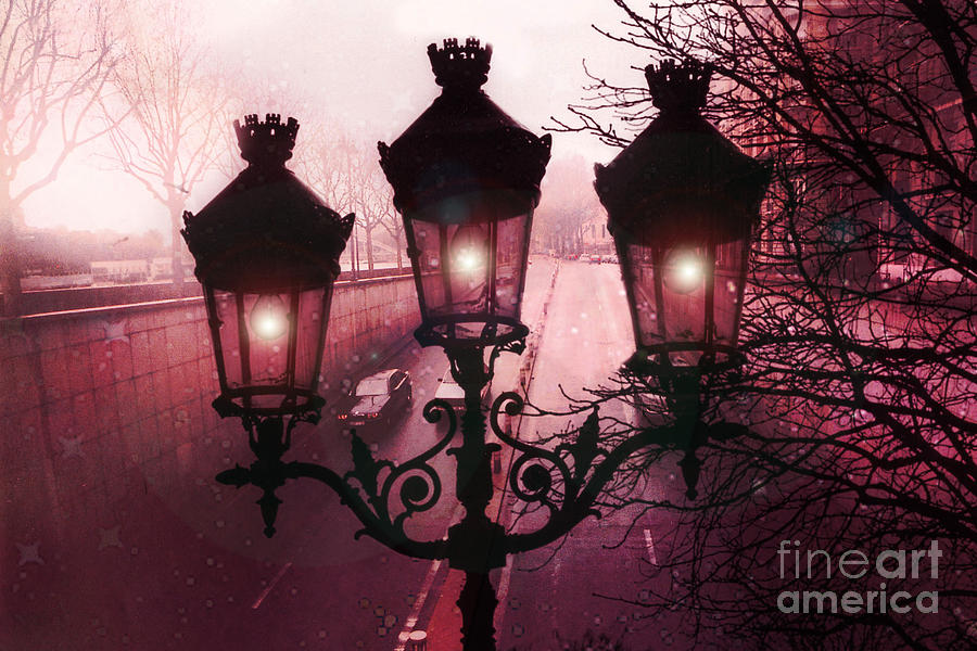 Paris Street Lamps Architecture - Paris romantic Dark Rouge Rose Street Lamps Lights and Lanterns  Photograph by Kathy Fornal