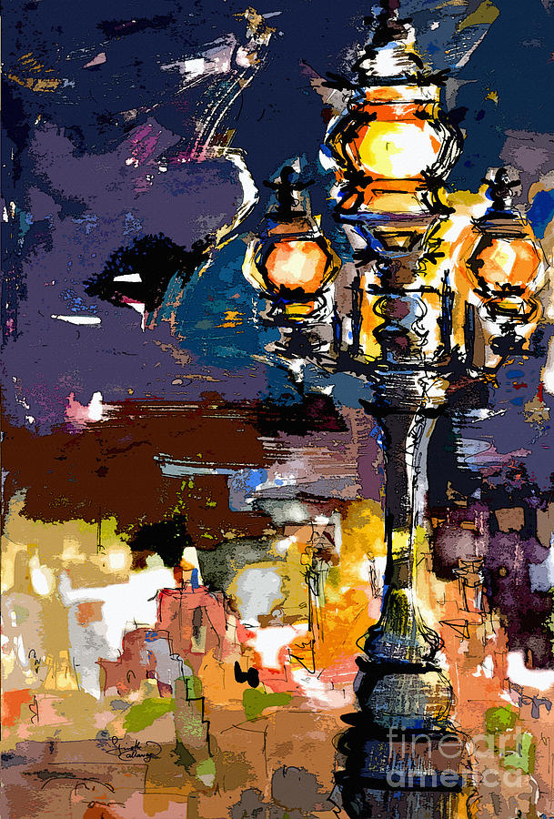 Paris Street Lights Modern Abstract Painting by Ginette Callaway