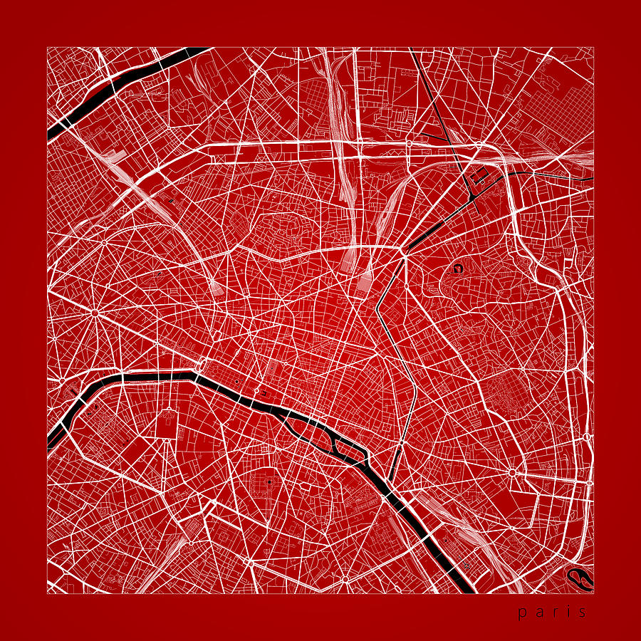 Paris Street Map Paris France Road Map Art On Color Digital Art By Jurq Studio