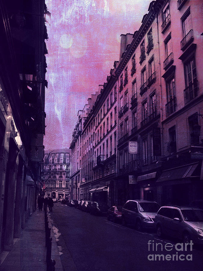 Paris Surreal Street Photography - Paris Fantasy Purple Street Scene  Photograph by Kathy Fornal