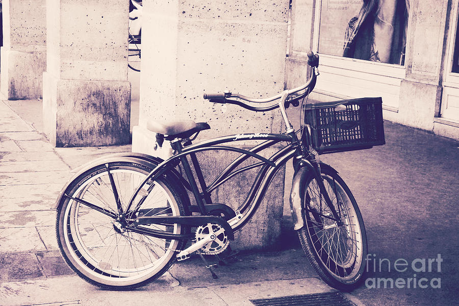 Paris Vintage Style Bicycle Photography - Paris Bicycle Bike Street Photo - Paris Vintage Bike Art Photograph by Kathy Fornal