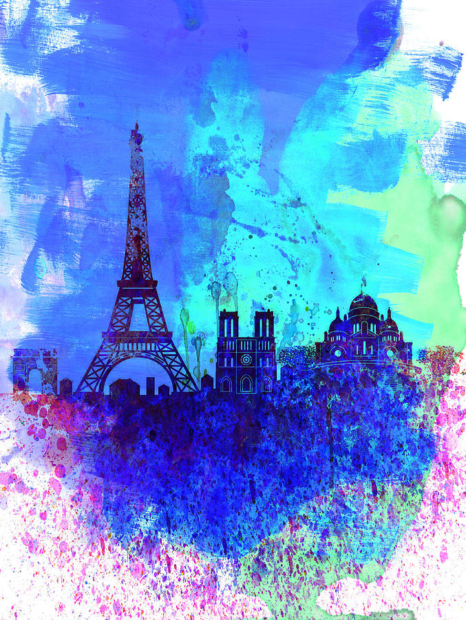 Paris Painting - Paris Watercolor Skyline by Naxart Studio