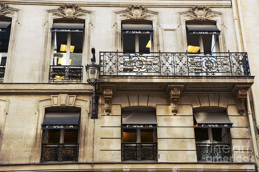 Paris Window Balcony Architecture - Paris Black Gold Building Black Balcony Window Art Photograph by Kathy Fornal