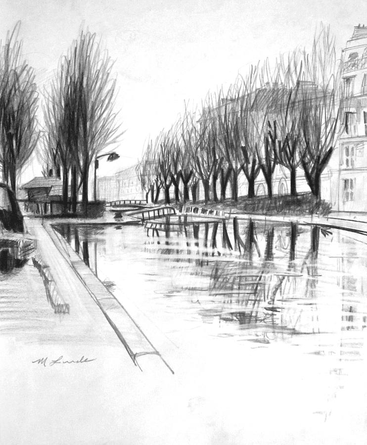 Paris Winter Canal Drawing by Mark Lunde