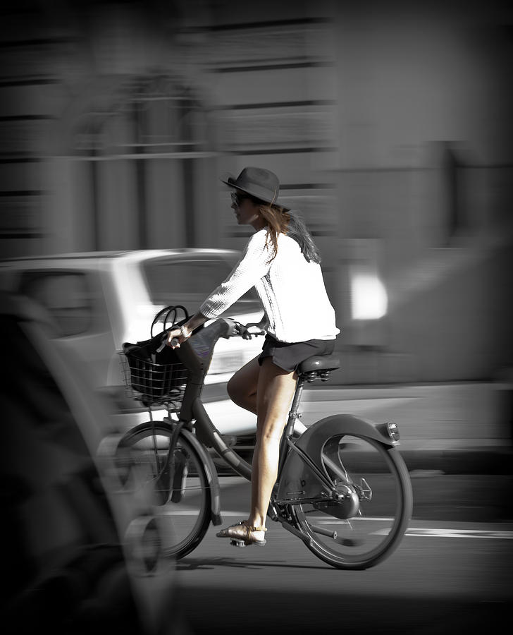 Parisian Girl Cyclist Photograph by Maj Seda