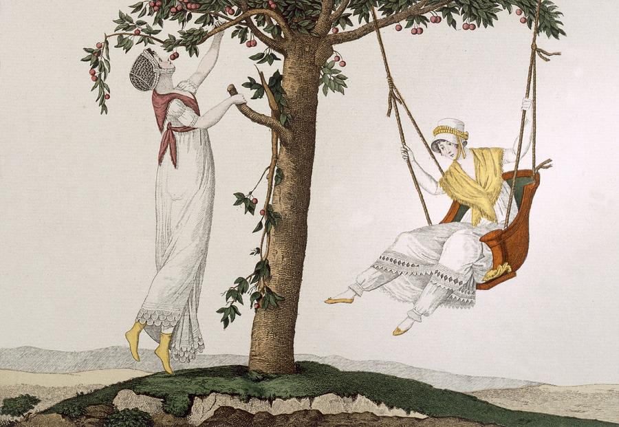 Chair Swing Drawing - Parisian Ladies At Montmorency, Plate by French School