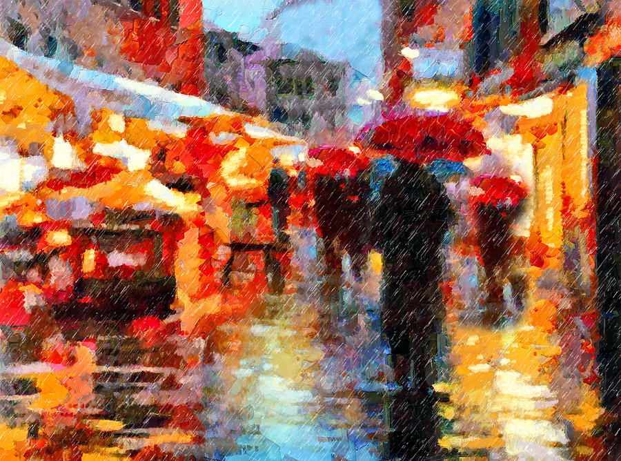 Parisian Rain Walk Abstract Realism Painting by Georgiana