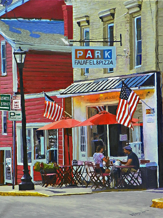 Park Falafel and Pizza Painting by Kenneth Young