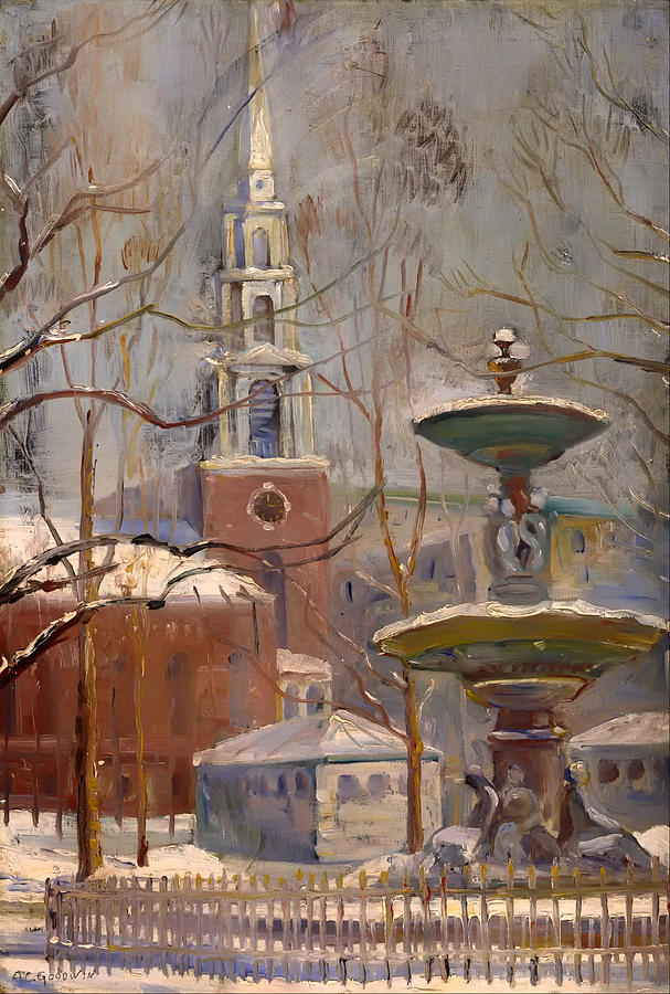 Winter Painting - Park Street at Boston Commons by Mountain Dreams