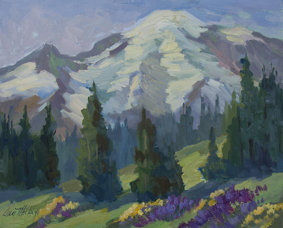 Mountain Painting - Park Sunrise at Mount Rainier by Diane McClary