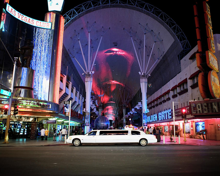 Las Vegas Photograph - Parked White Limousine, Freemont by Ron Koeberer