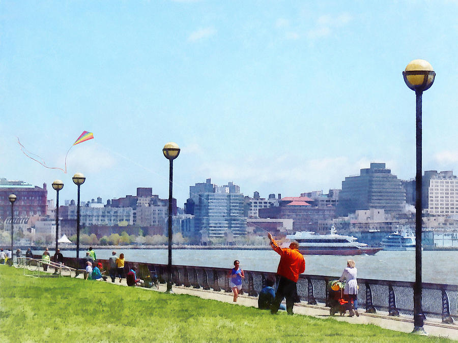 Parks - Flying a Kite at Pier A Park Hoboken NJ Photograph by Susan Savad