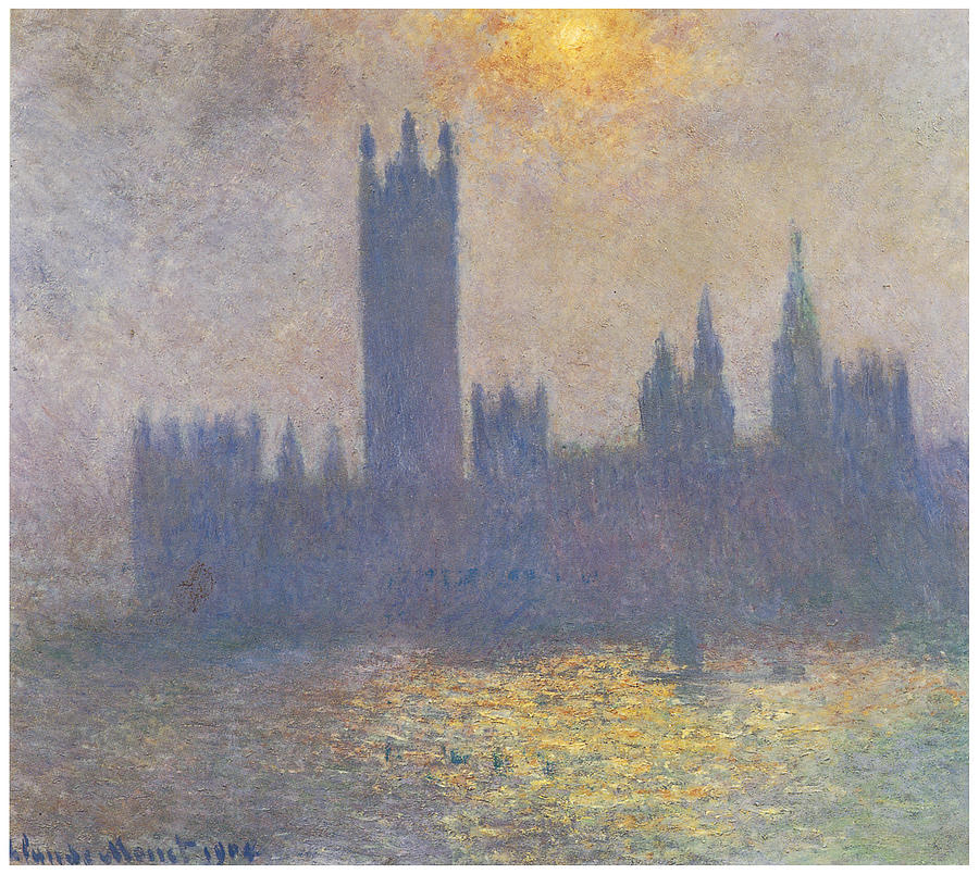 Claude Monet Painting - Parliament Sunlight Effect in the Fog by Claude Monet