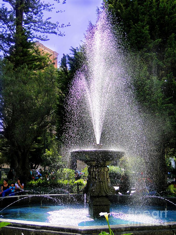 Tree Photograph - Parque Calderon Fountain in Cuenca Ecuador by Al Bourassa