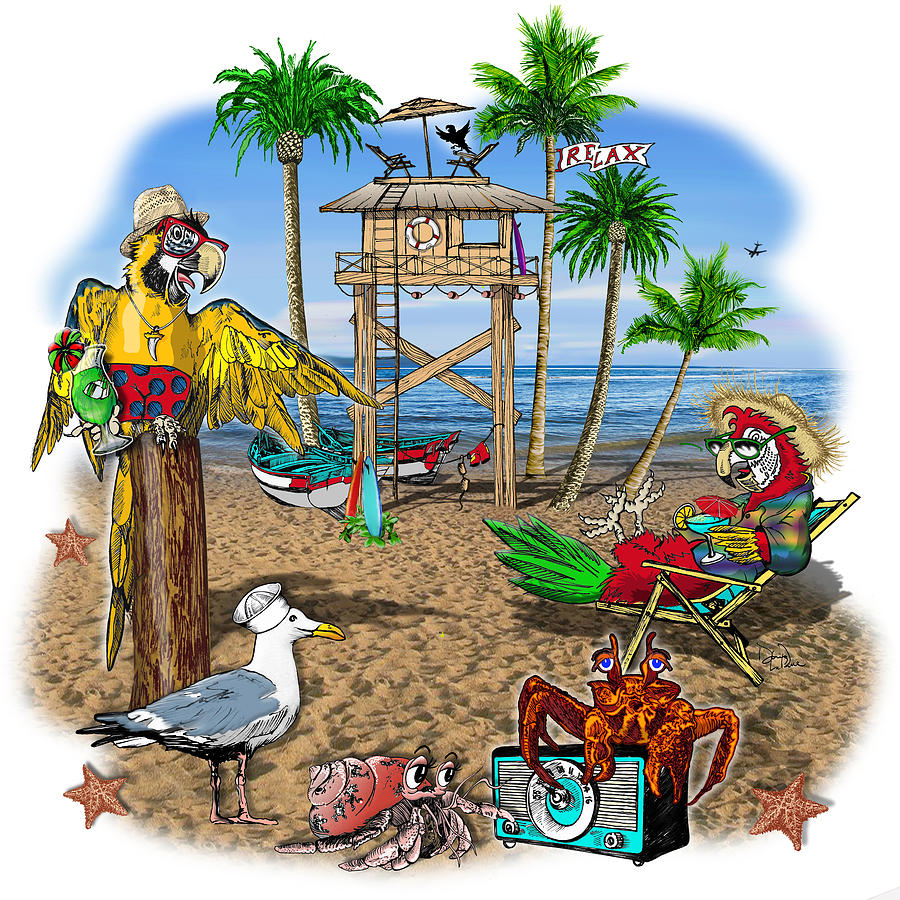 Parrot Digital Art - Parrot Beach Party by Doug LaRue Parrot Digital Art - Parrot Beach Party by Doug LaRue