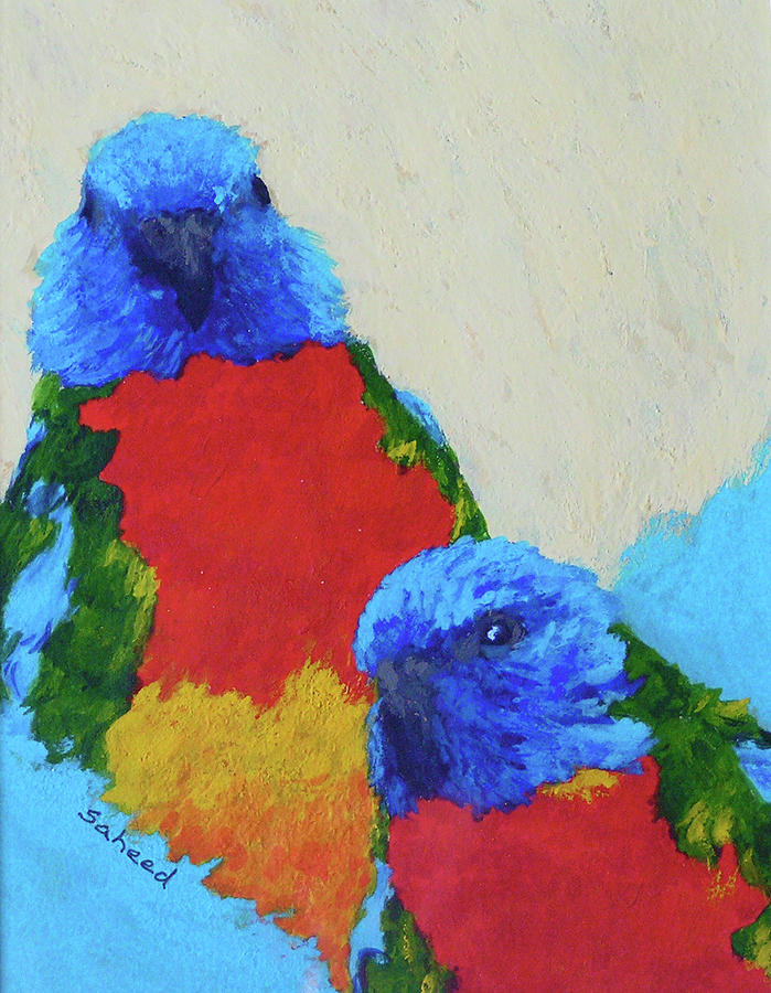 Parrot Pair Painting by Margaret Saheed