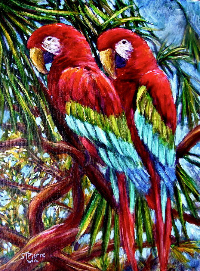 Parrots Painting - Parrot Pals by Sebastian Pierre Parrots Painting - Parrot Pals by Sebastian Pierre