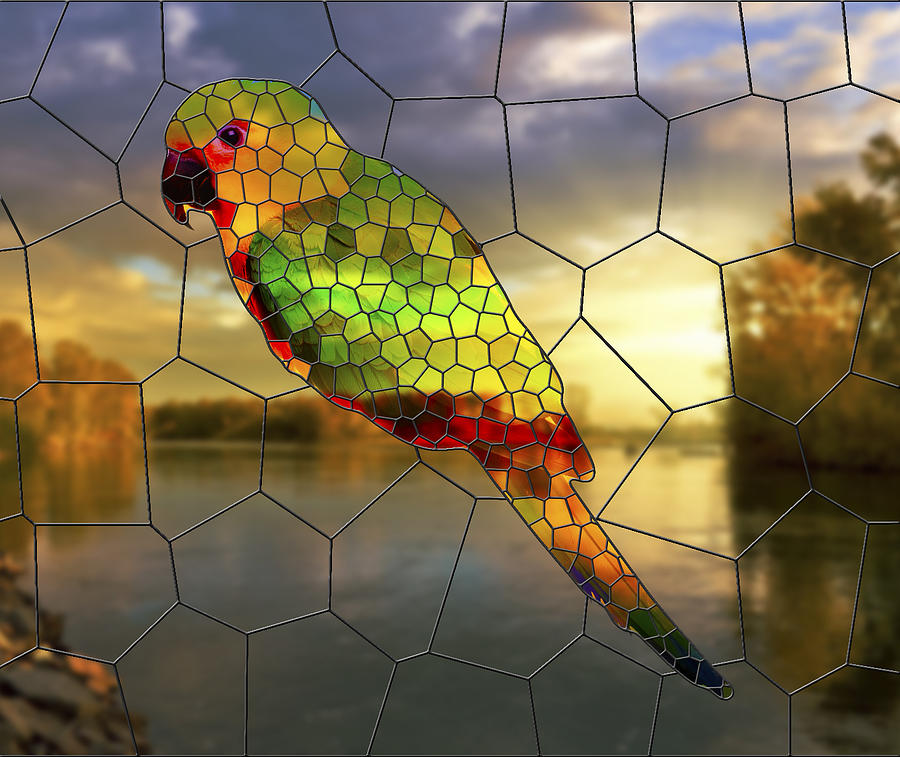 Parrot Stained Glass Digital artwork Painting by Georgeta Blanaru