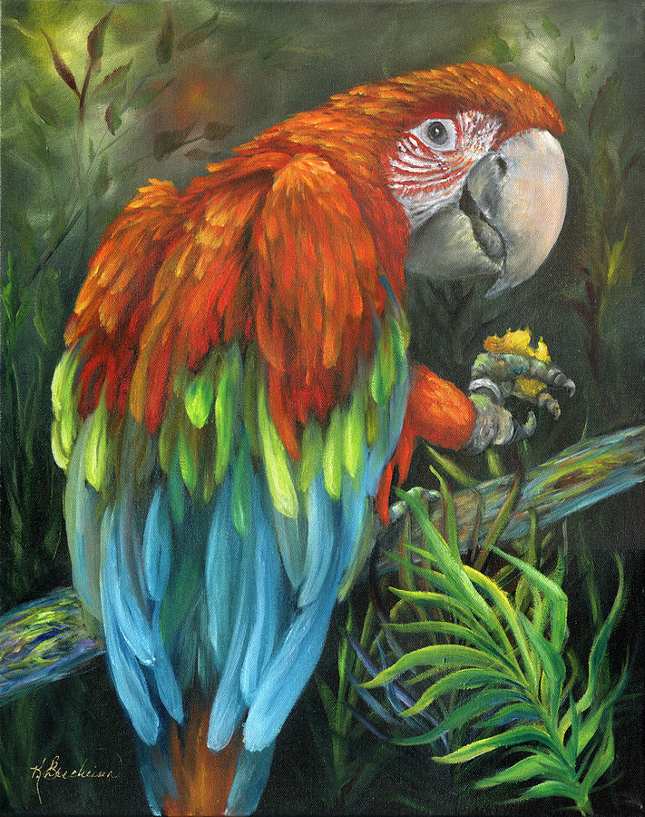 Parrot Talk - Scarlet Macaw Painting by Kathy Brecheisen