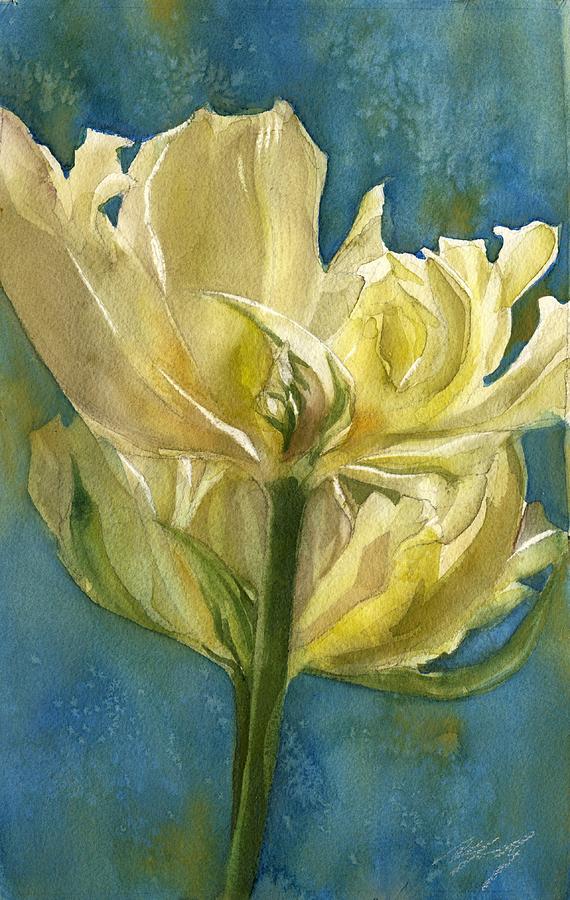 Watercolor Painting - Parrot Tulip With Blues by Alfred Ng