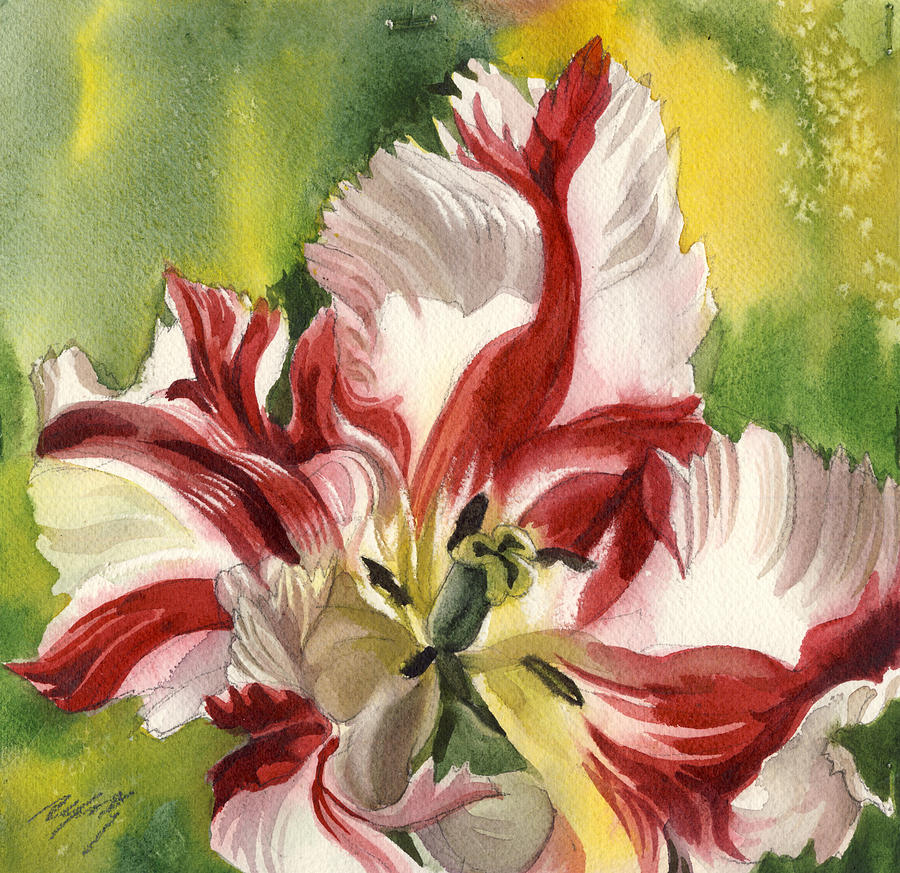 Parrot Tulip With Green Painting by Alfred Ng