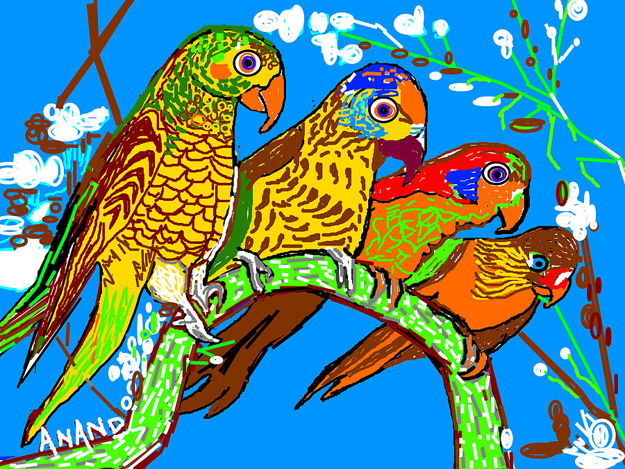 Parrots-9 Digital Art by Anand Swaroop Manchiraju