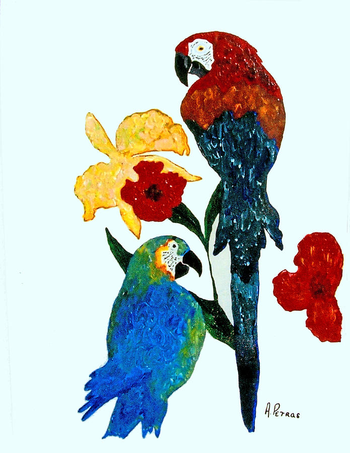 Flower Painting - Parrots by Andrew Petras