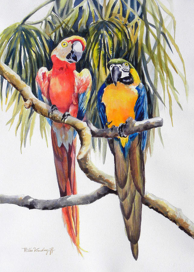 Parrots Painting by Hilda Vandergriff