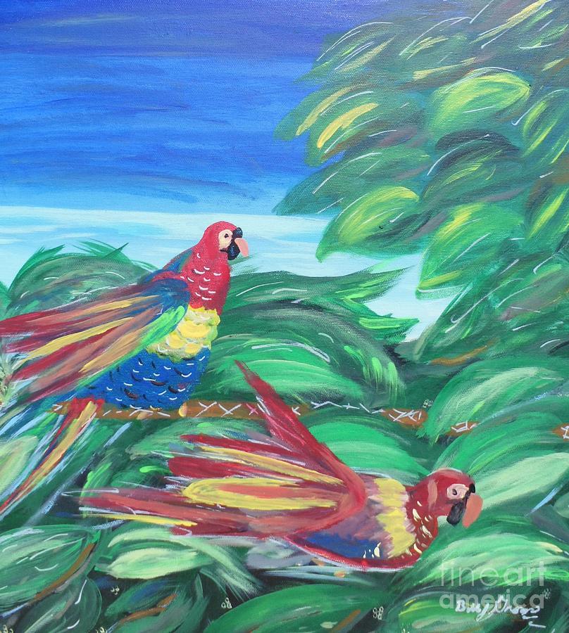 Jungle Painting - Parrots in Paradise by Bobbi Groves