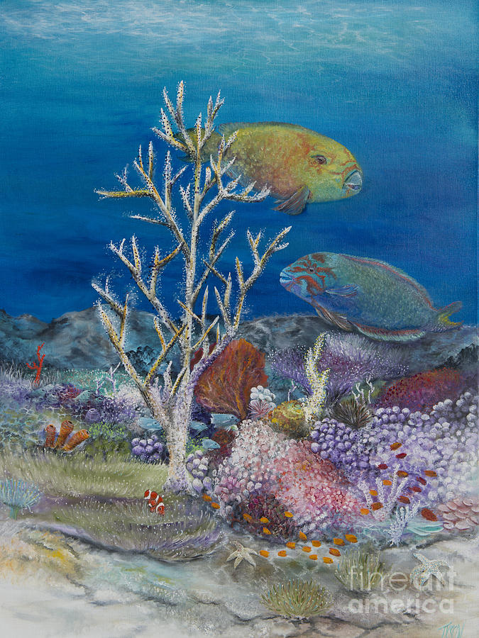 Parrot Fish Painting - Parrots of the reef by John Tyson